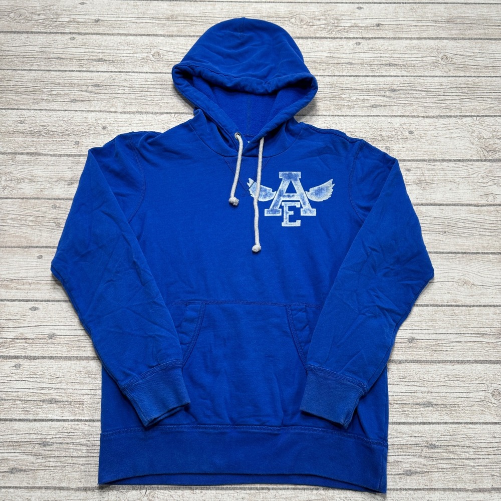 American Eagle Hoodie Men's Small Blue Fleece Lined Athletic Fit Skater Pullover